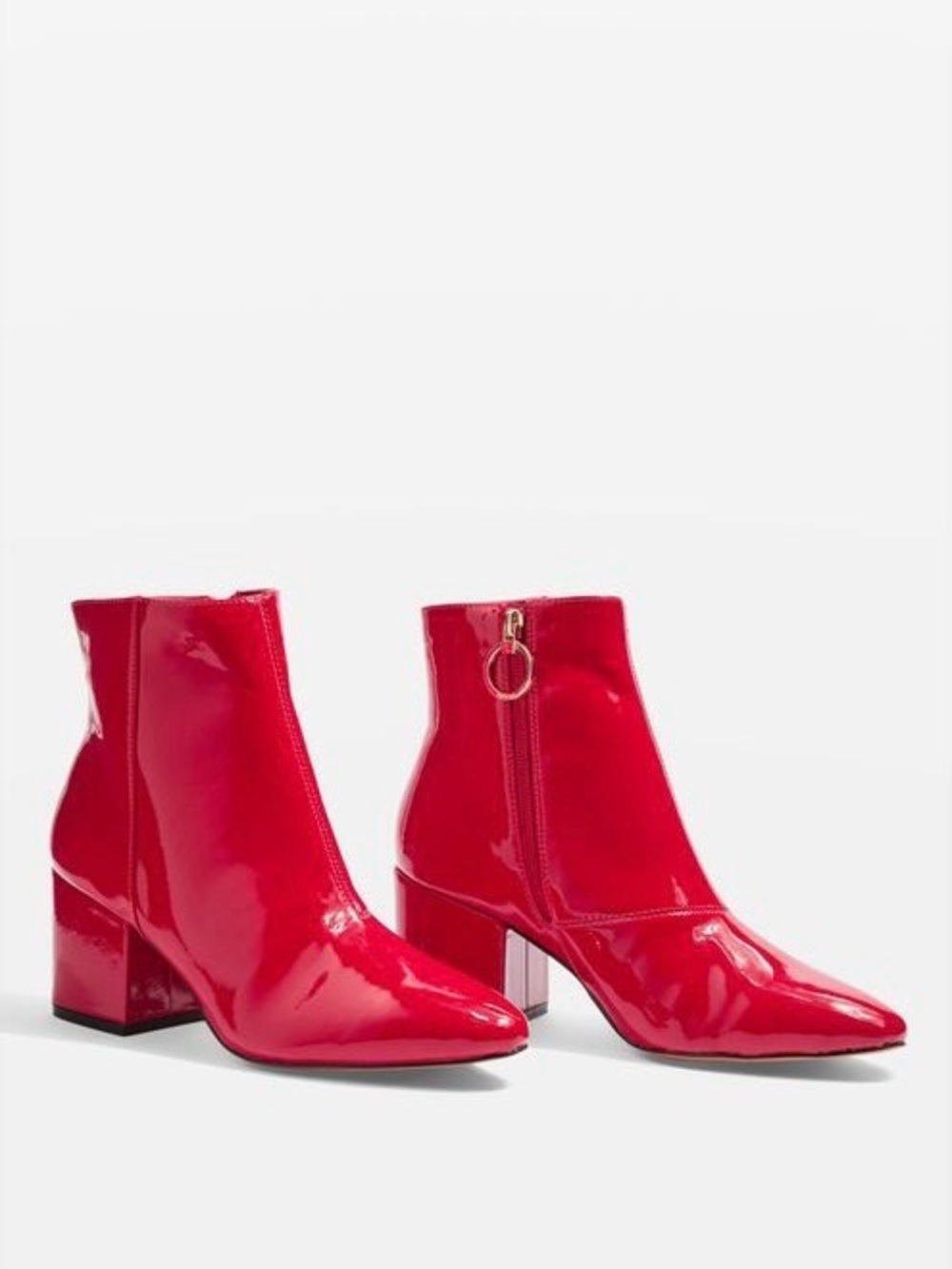 TOPSHOP Bright Red Patent Block Heel Ankle Boots
